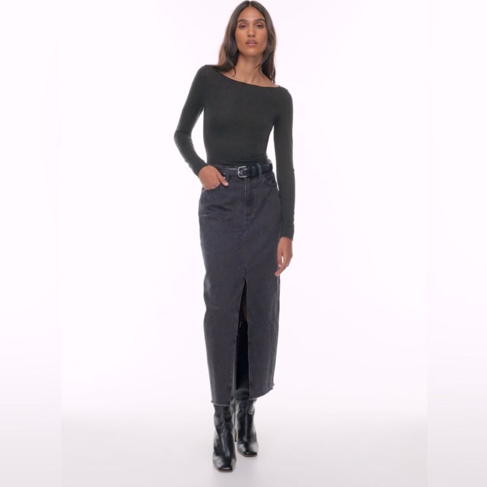 Aritzia Denim Forum 90s Vintage Mid Rise Pencil Maxi Jean Skirt Black 32 NWT